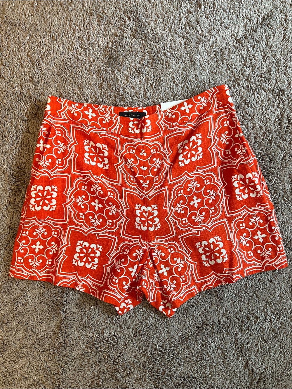 Ann Taylor Orange & White High-Waist Printed Shorts
